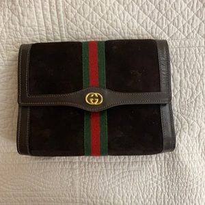 Brown suede vintage Gucci bag brown leather trim very good condition